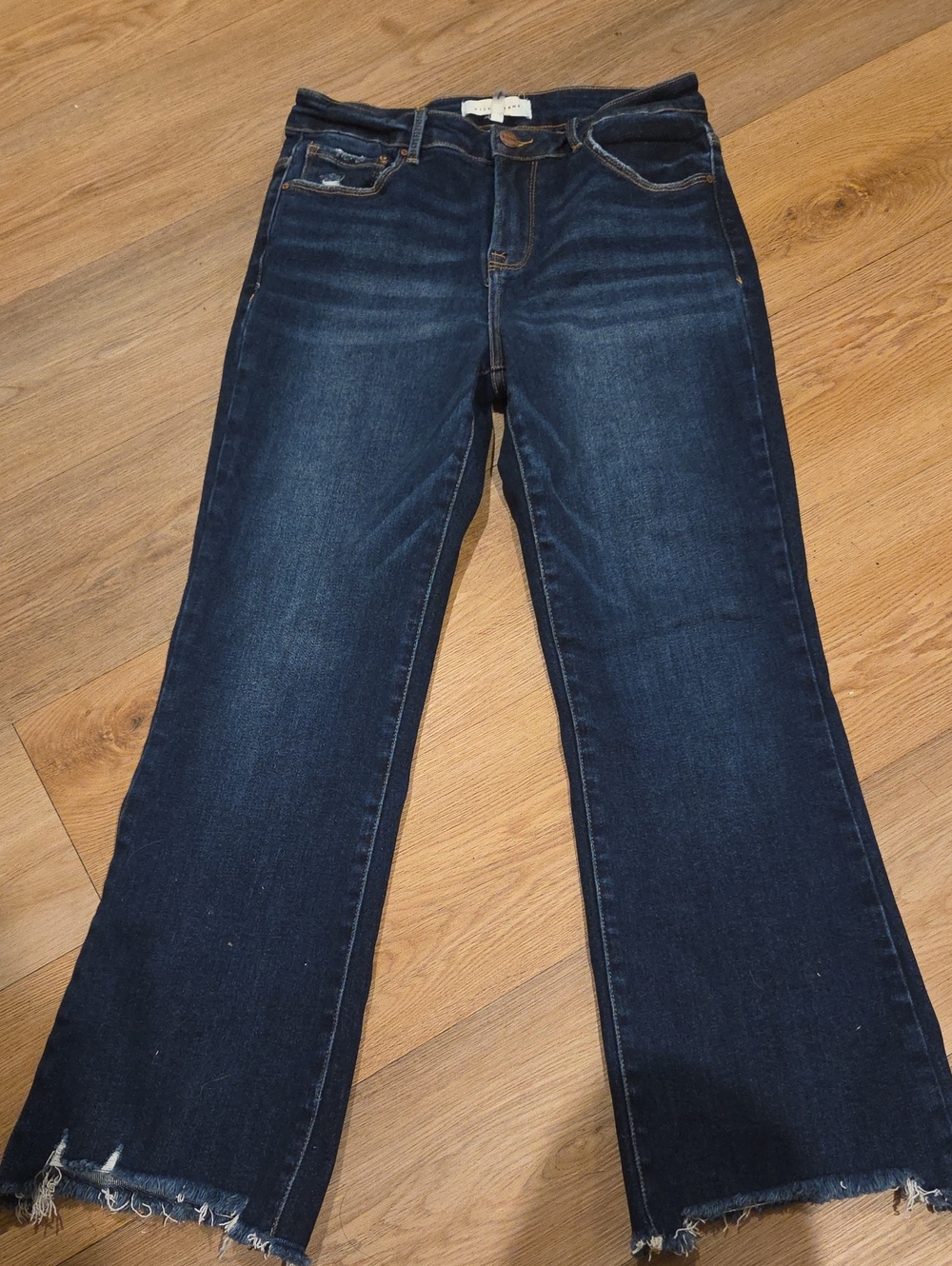 Women's Dark Blue High-Rise Wide Leg Jeans - Frayed Hem